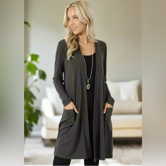 MomMe And More Sweaters - Small NEW Womens Gray Pocket Cardigan, Long Sweater Duster